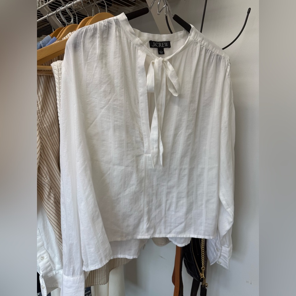 J. Crew Women's Tie-Neck White Blouse